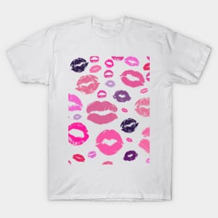 Kissing Lips Pattern in Pink T-Shirt